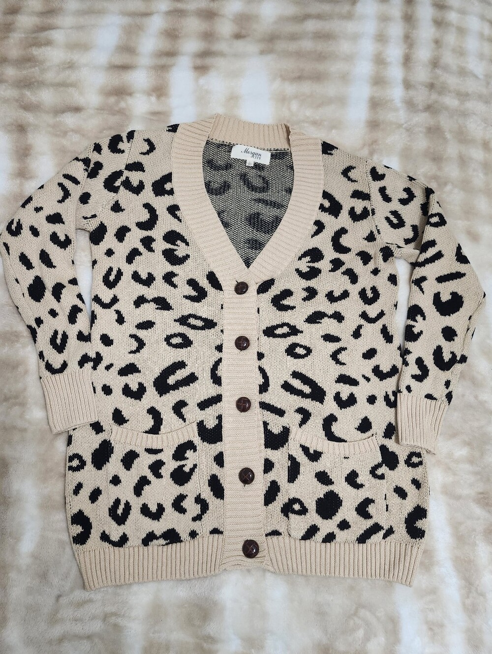 Cheetah Print Cardigan Animal Print Acrylic Knit Sweater